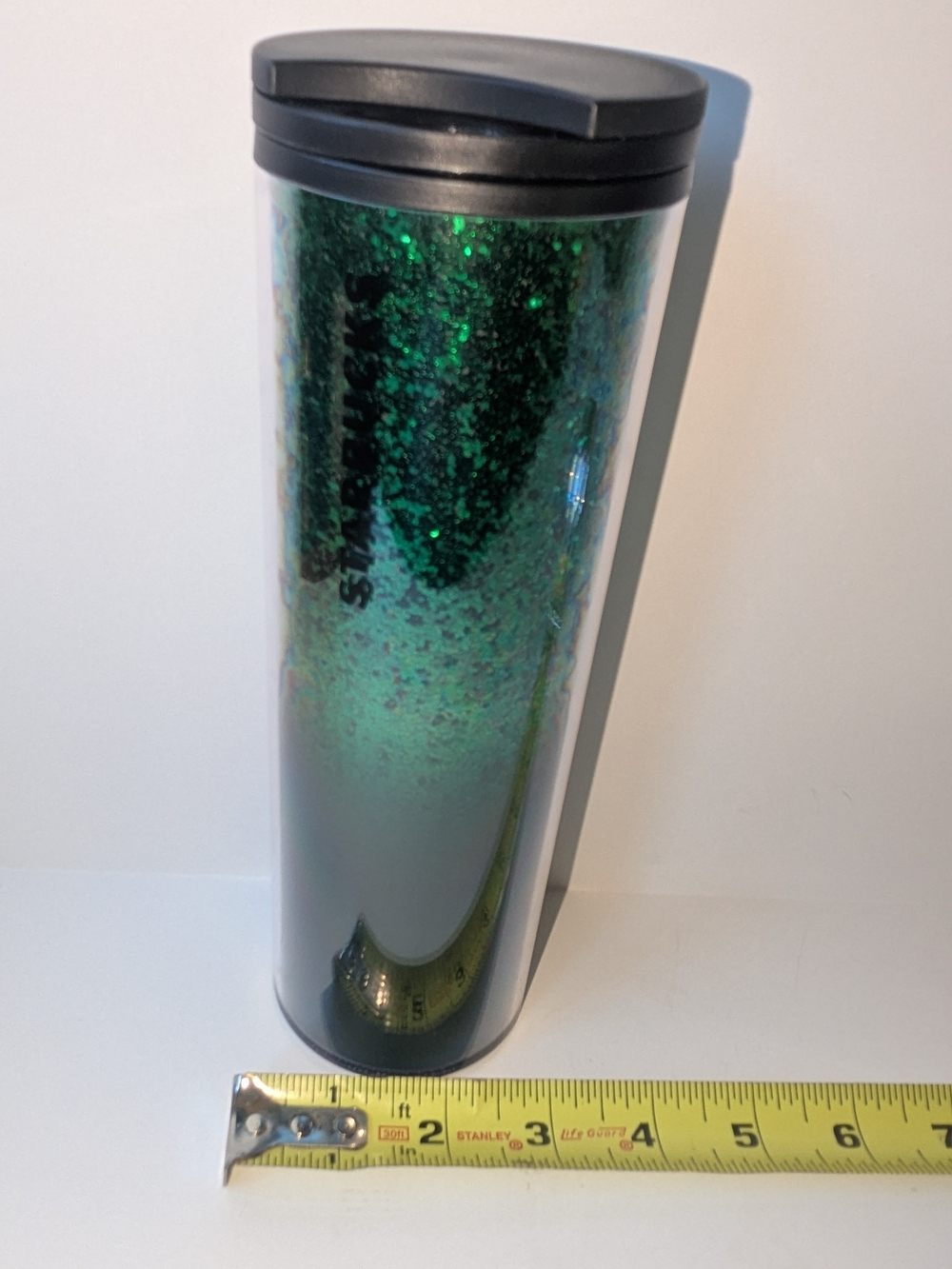 Starbucks Green Glitter Travel Tumbler with Black Lid